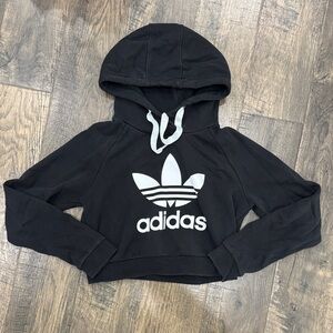 Adidas Women’s  Black and White Logo Cropped Hoodie